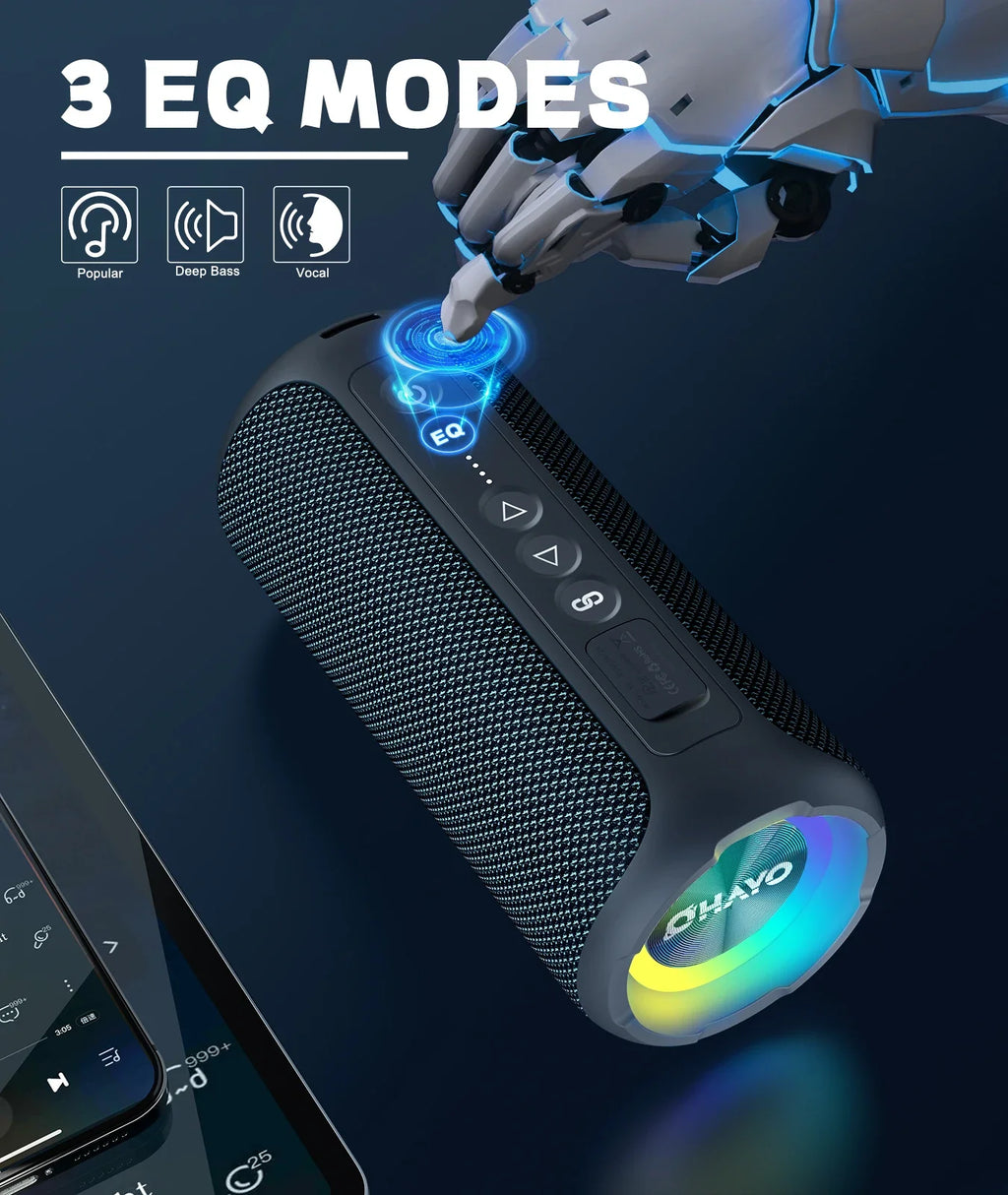 NNEOBA 40W Waterproof Bluetooth Speaker with LED Light (Black)
