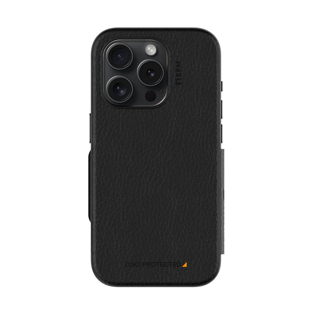 NNEDSZ EFM Monaco E-leather Wallet Case Armour With D3O Plus Suits Iphone 15 Pro (6.1") - Black/Space Grey